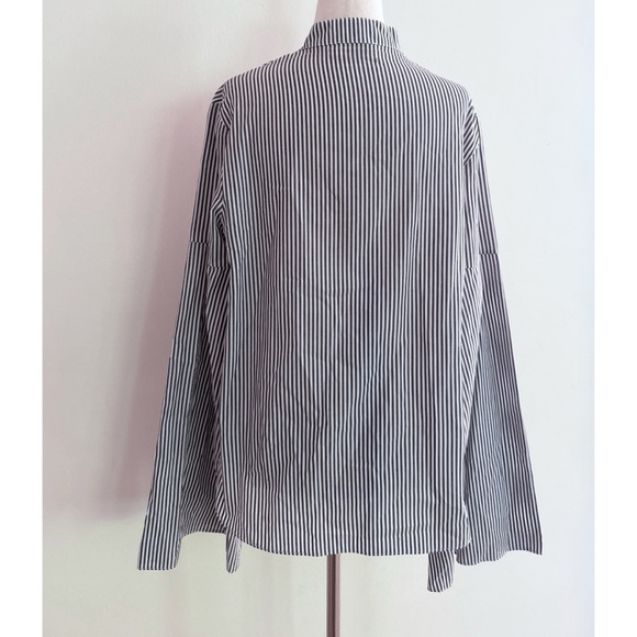 EUC Tanya Taylor Pinstripes Striped V Neckline Bell Sleeves Blouse Top 4 - Picture 6 of 7
